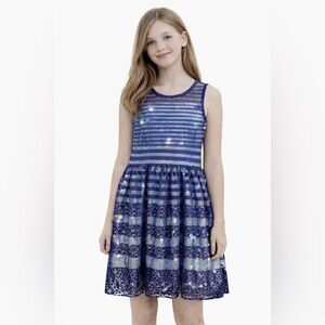 NEW Boutque Elisa B Girls Black Blue Lace Sparkly Sleeveless Dress  14/12